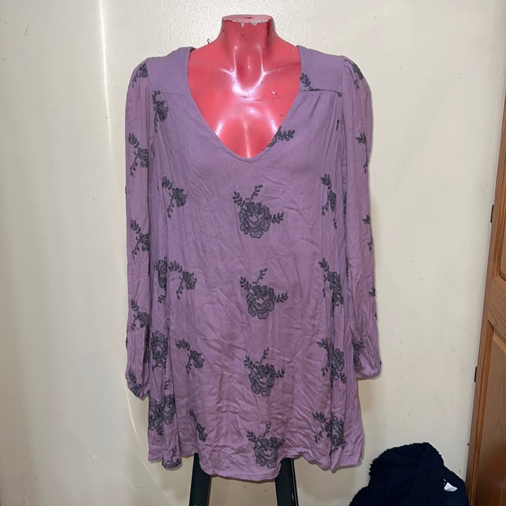 Women's Lavender Floral Long-Sleeve Tunic Dress